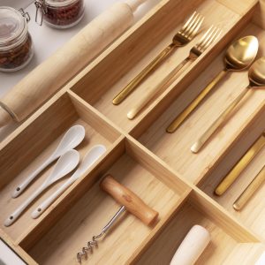 wooden kitchen drawer organisation